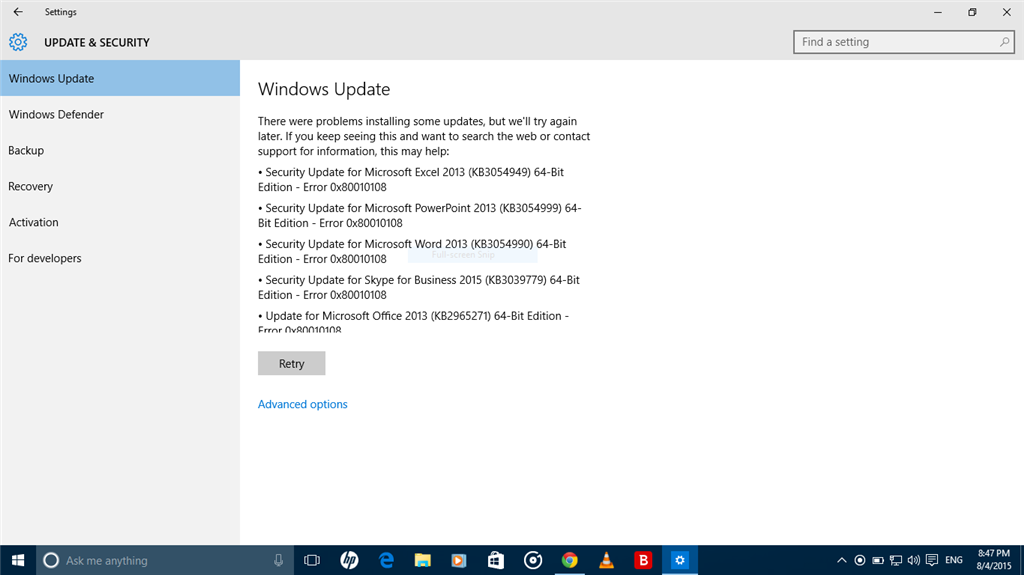 I can t download install updates for windows 10 