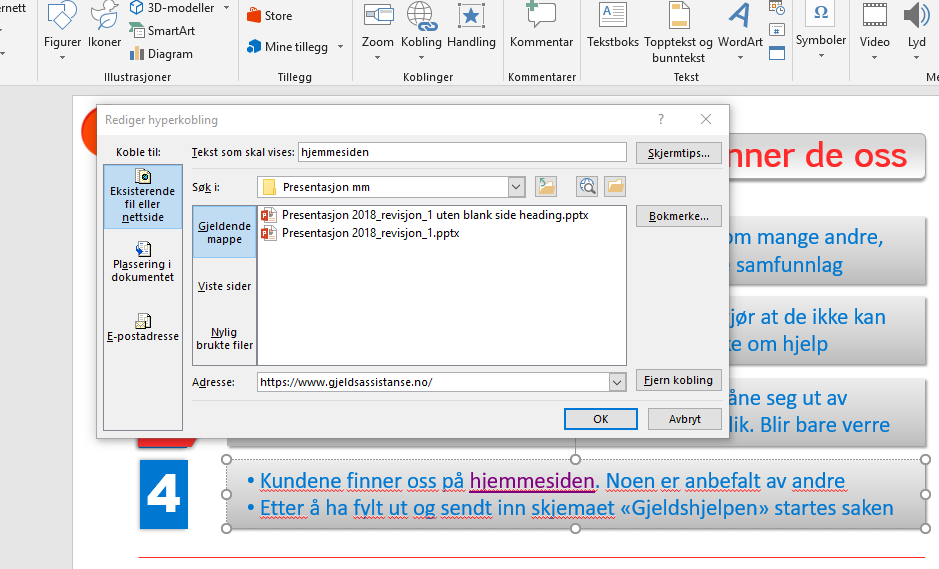 Lage en link i Powerpoint direkte til nettsted - Microsoft-fellesskap