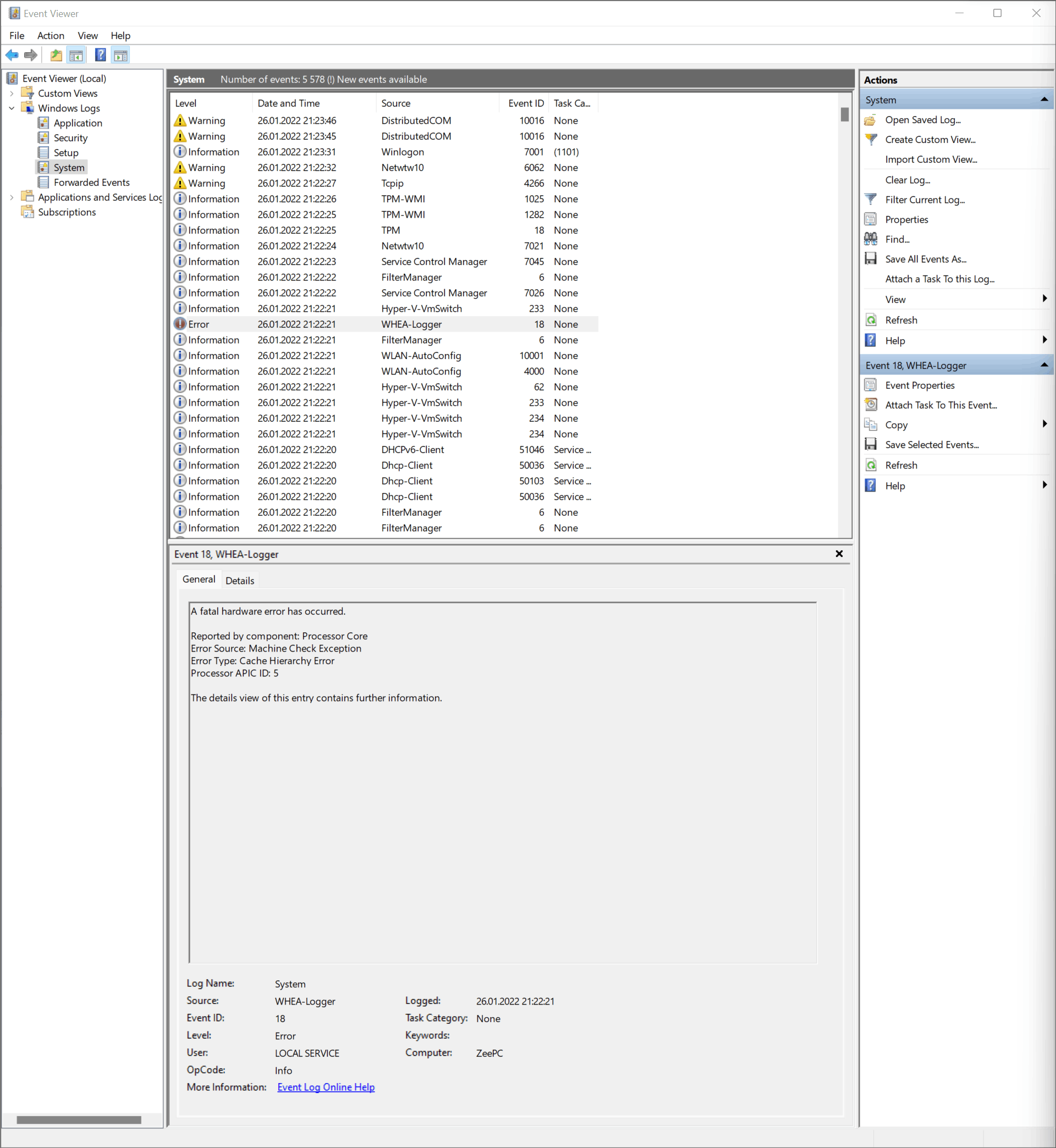 Cache Hierarchy Error Processor APIC ID: 5 - Сообщество Microsoft