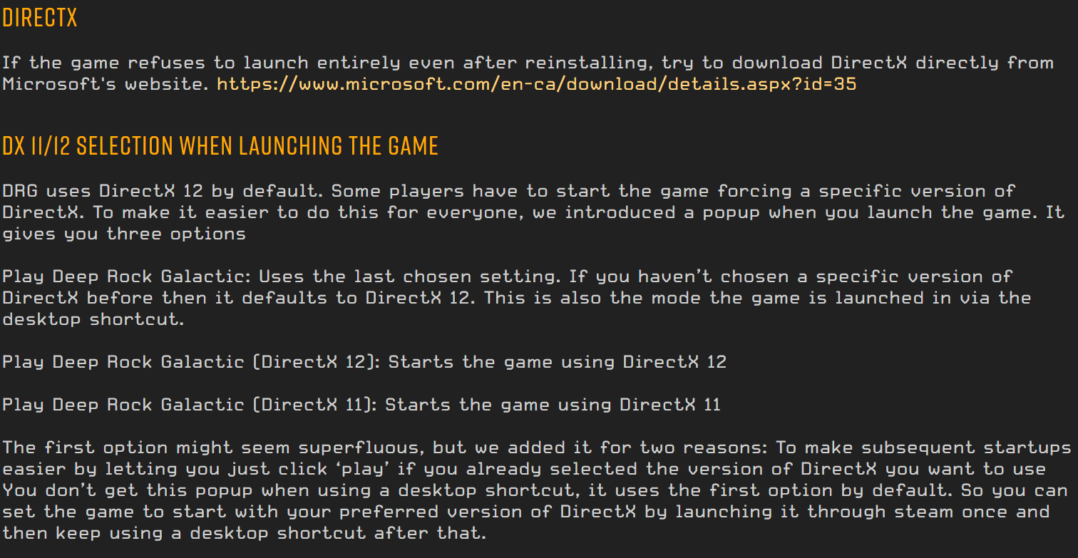 Deep Rock Galactic Microsoft store version open in DirectX 11 to -  Microsoft Community
