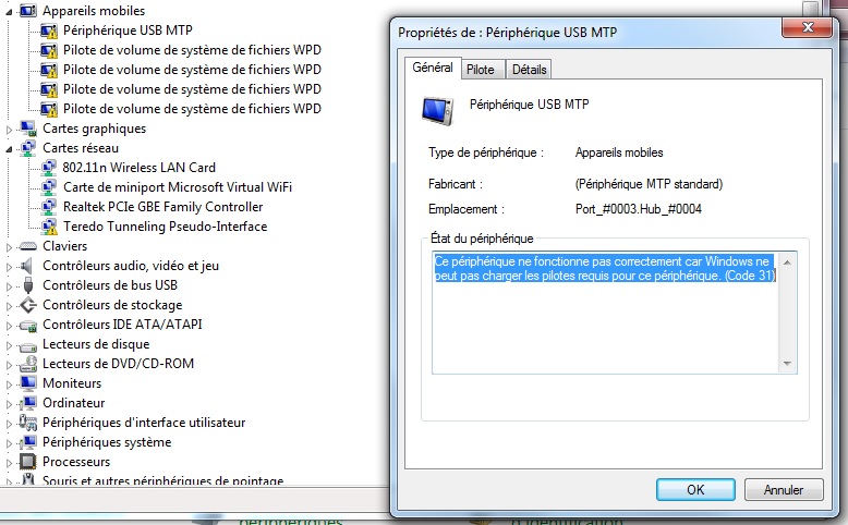 pilote de peripherique usb mtp