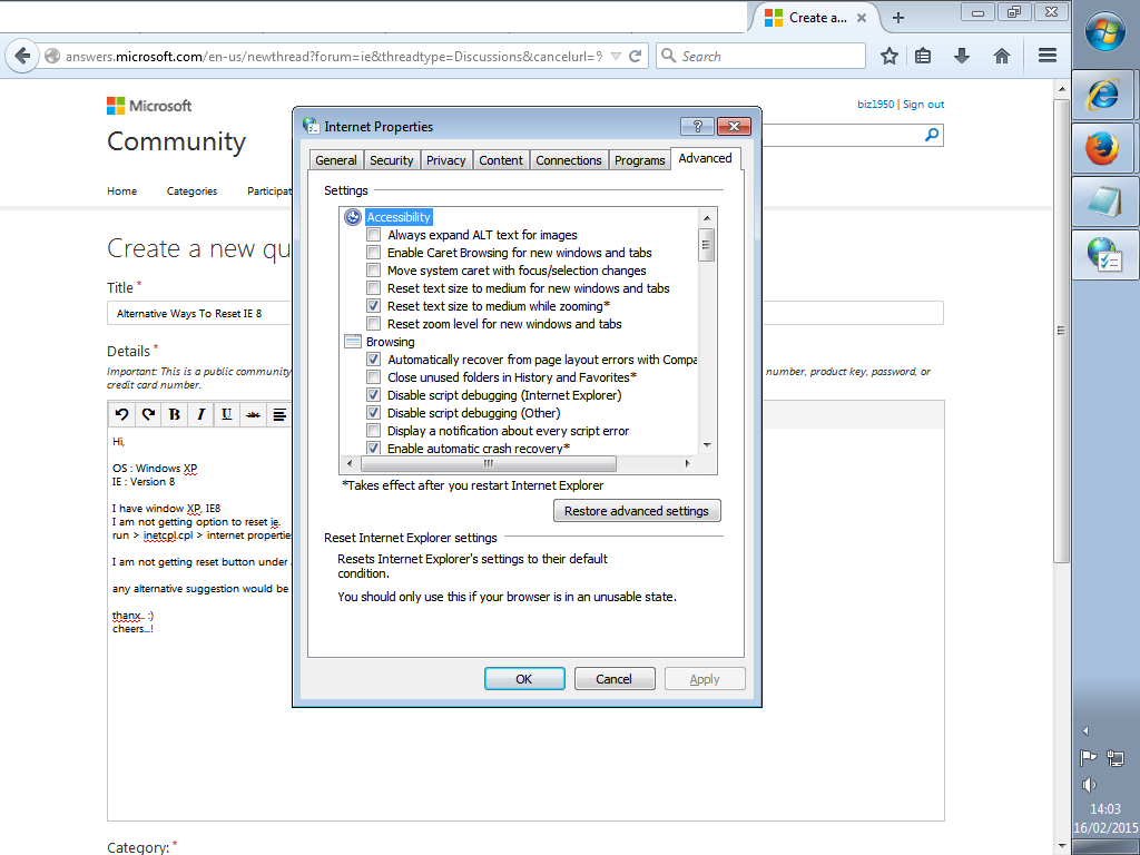 Alternative Ways To Reset IE 24 - Microsoft Community