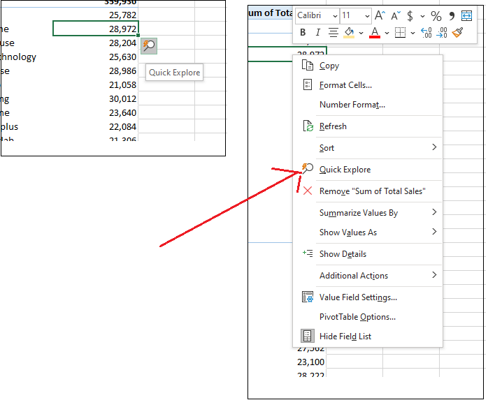 Quick Explore in Pivot Chart not available!!!!! - Microsoft Community