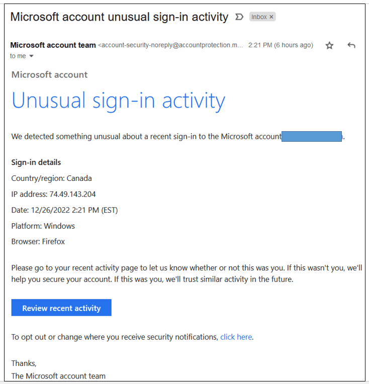 Unusual sign-in notice legitimate? - Microsoft Community