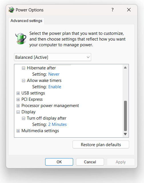 Advanced Power Plan setting not working - Microsoft Community