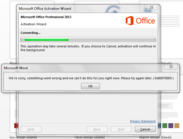 microsoft office 2013 activation error