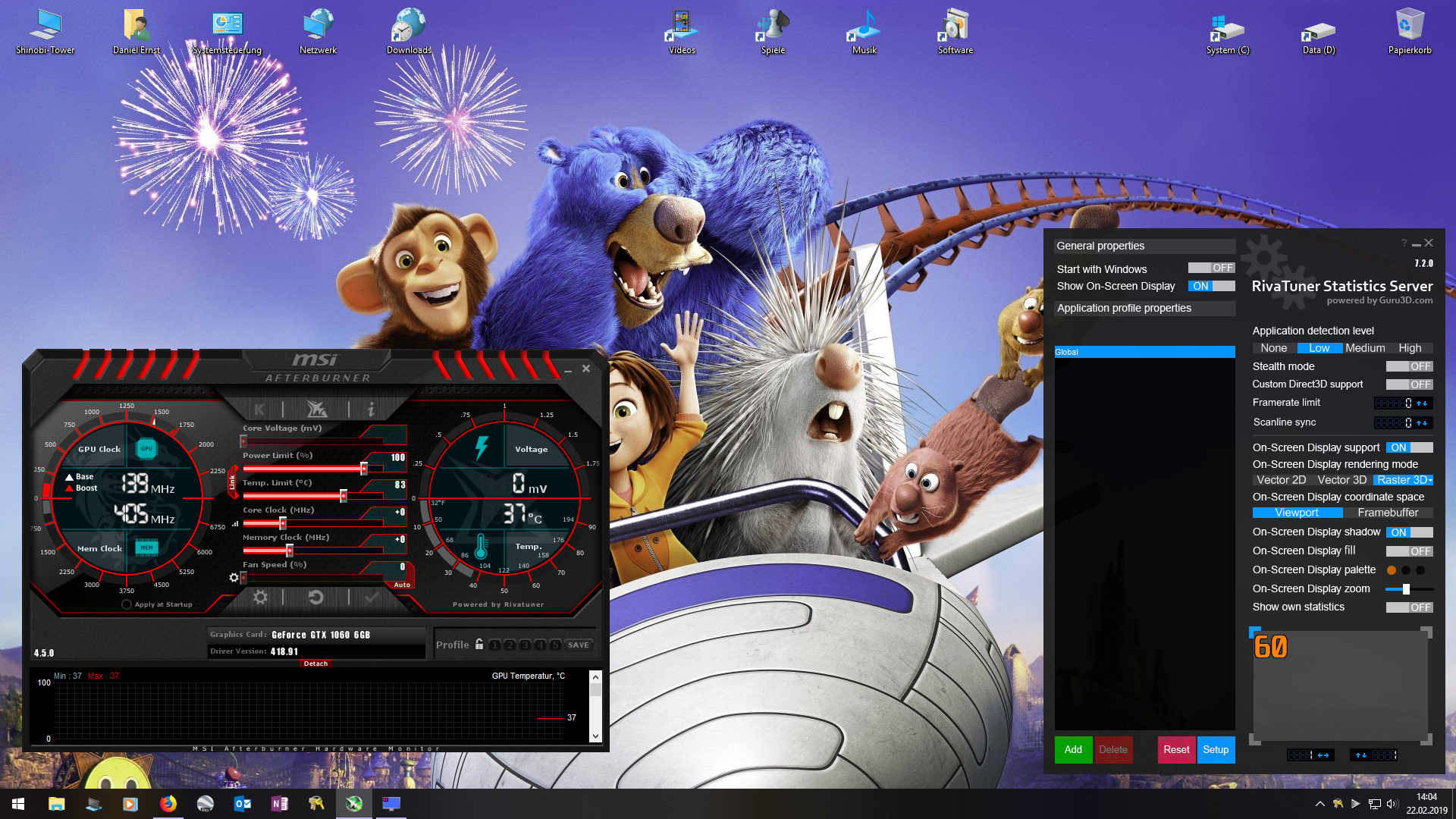 Screenshot mit MSI Afterburner und Riva Tuner Statistics Server