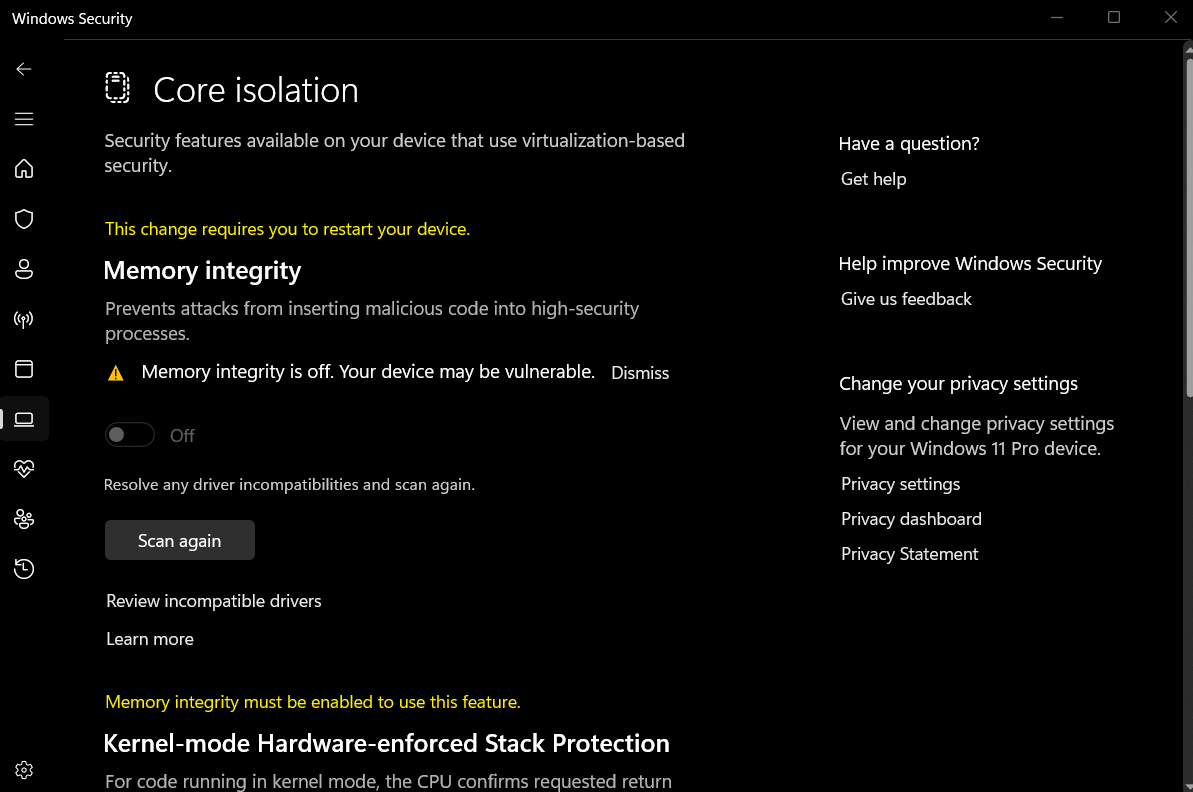 Why can&rsquo;t I turn on Memory integrity - Microsoft Community