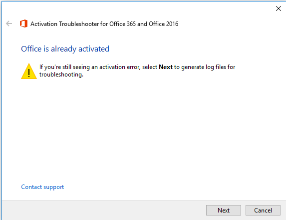 office 2016 activation troubleshooter