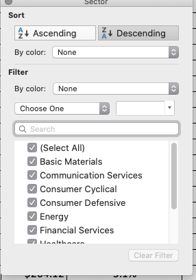 how to create a Drop Down Sort Column in Excel for iMac