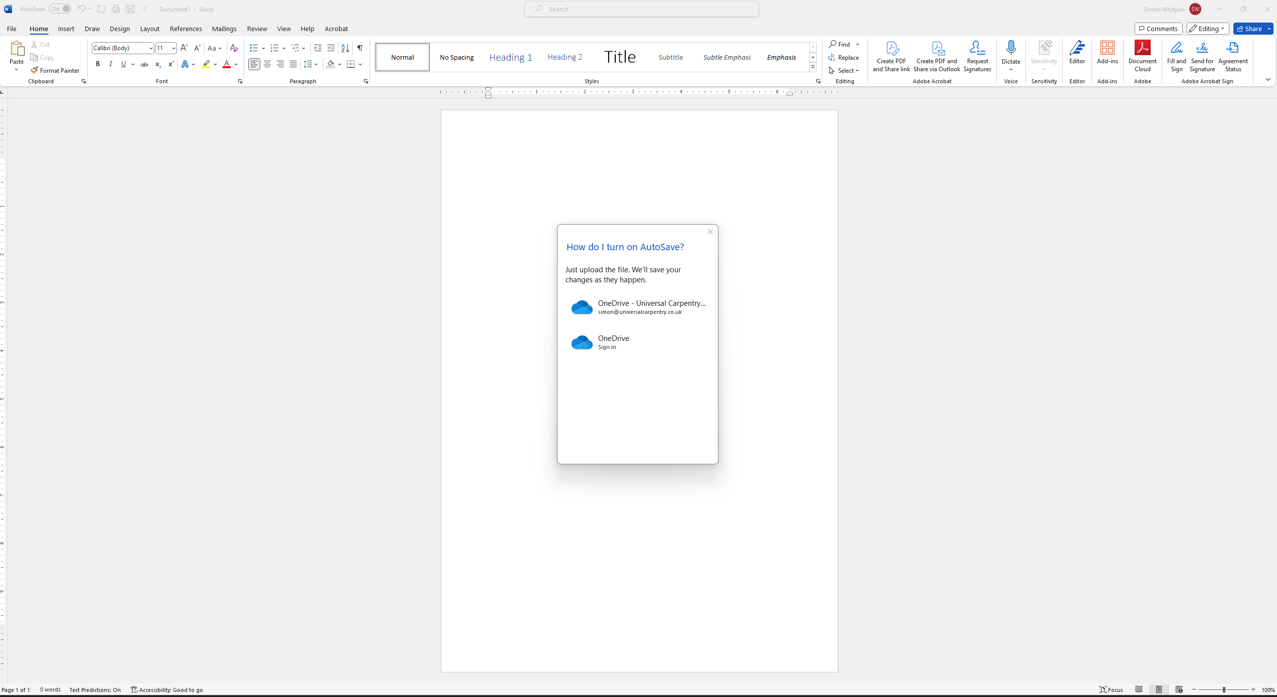 microsoft word autosave keeps turning off