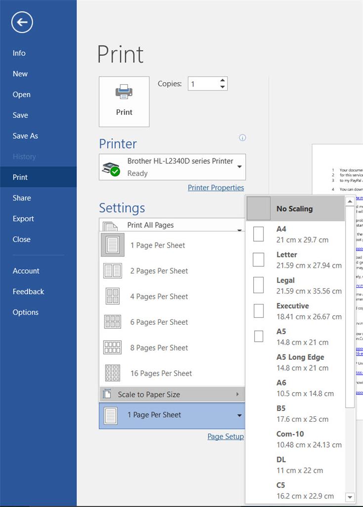 The Document Prints Out At 35% Size And If I Enlarge To 100% It Still 