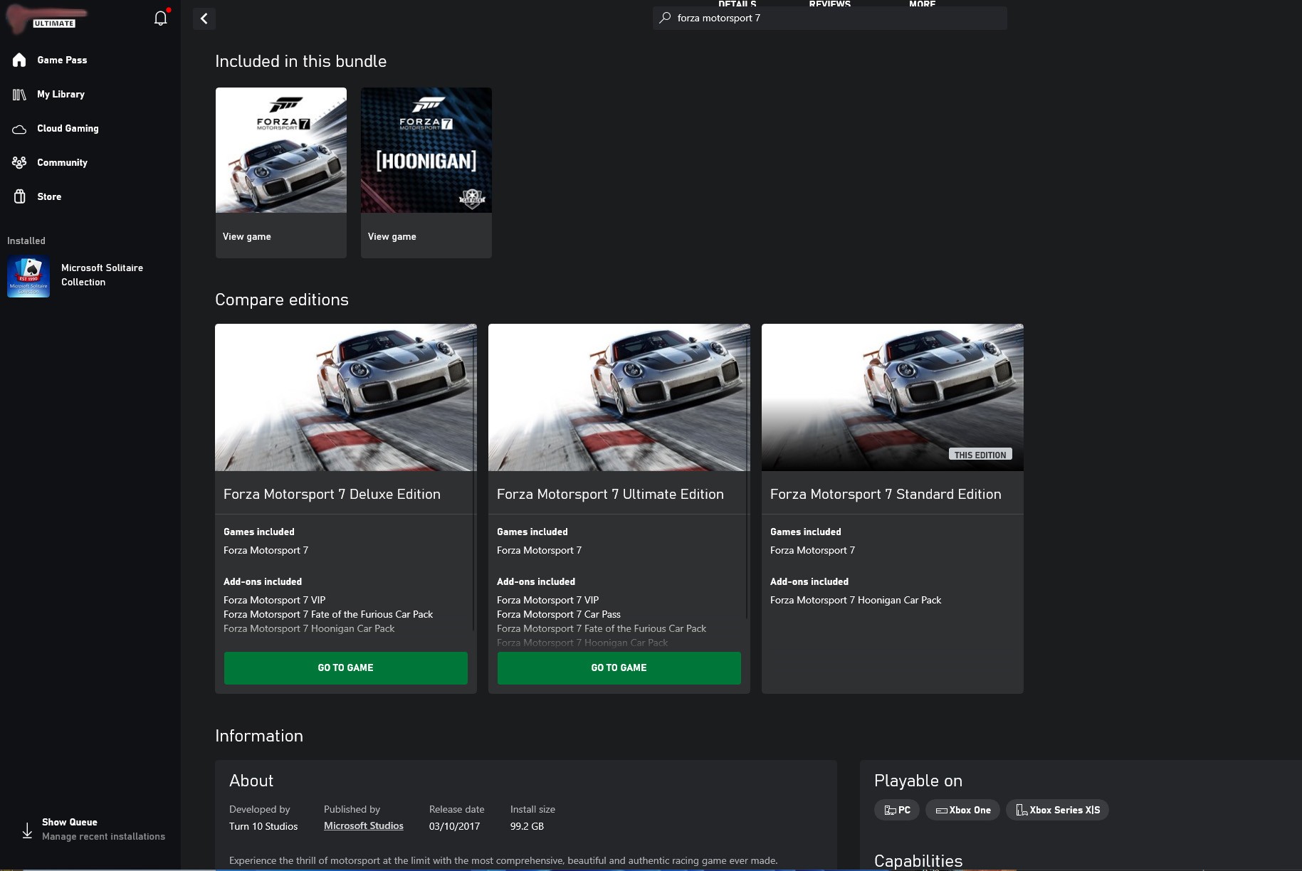 Is forza 7 on deals game pass