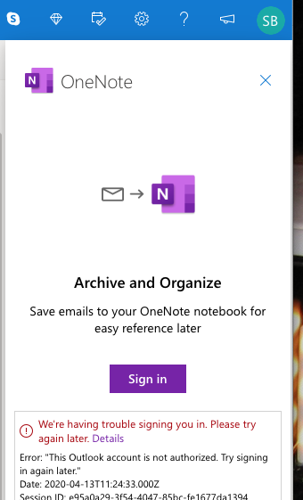 Unable to connect to OneNote from Outlook on web - Microsoft Community