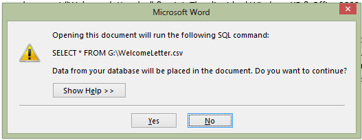 mail merge in Word 2013 is a mail merge main document. Word cannot ...