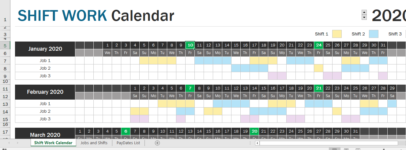 Shift work calendar template excel off 68 