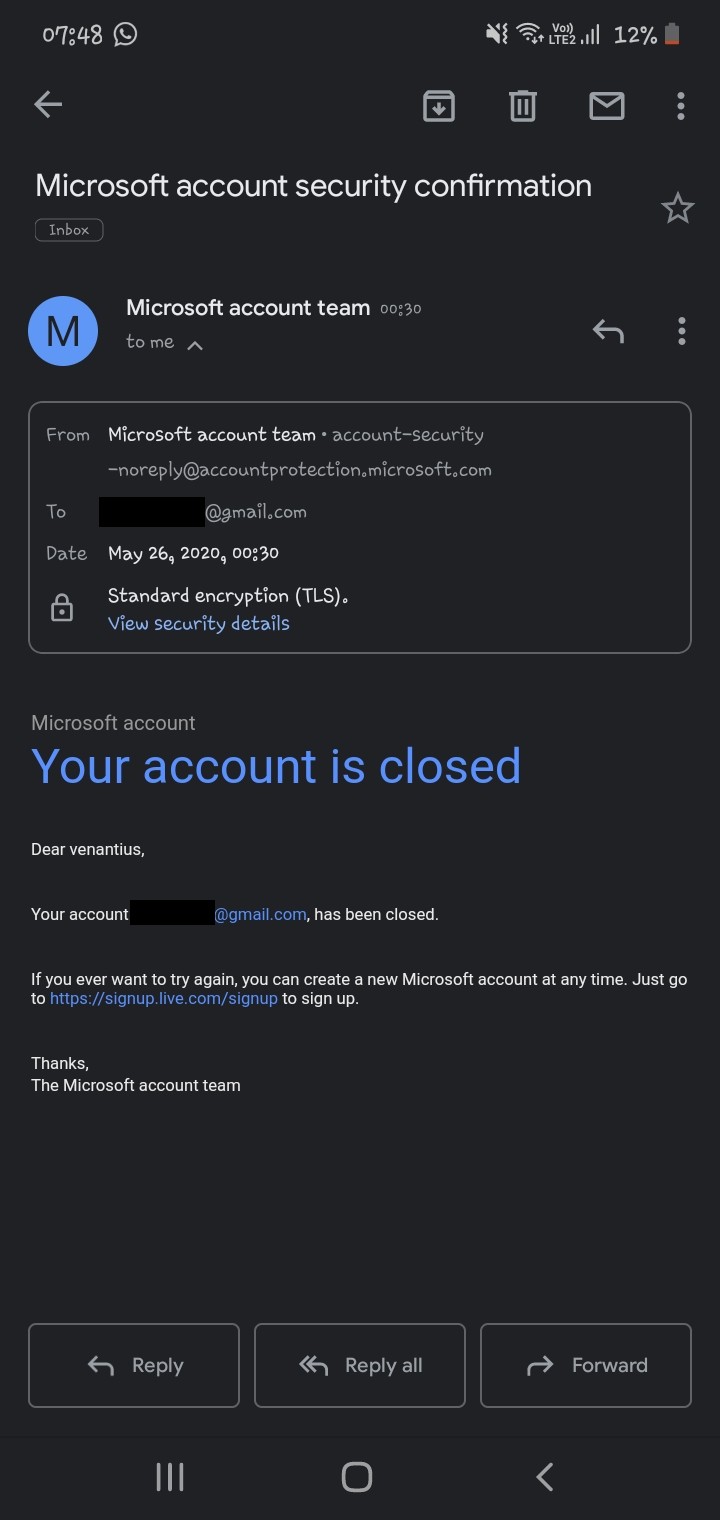 closure of my email account without my permission Microsoft