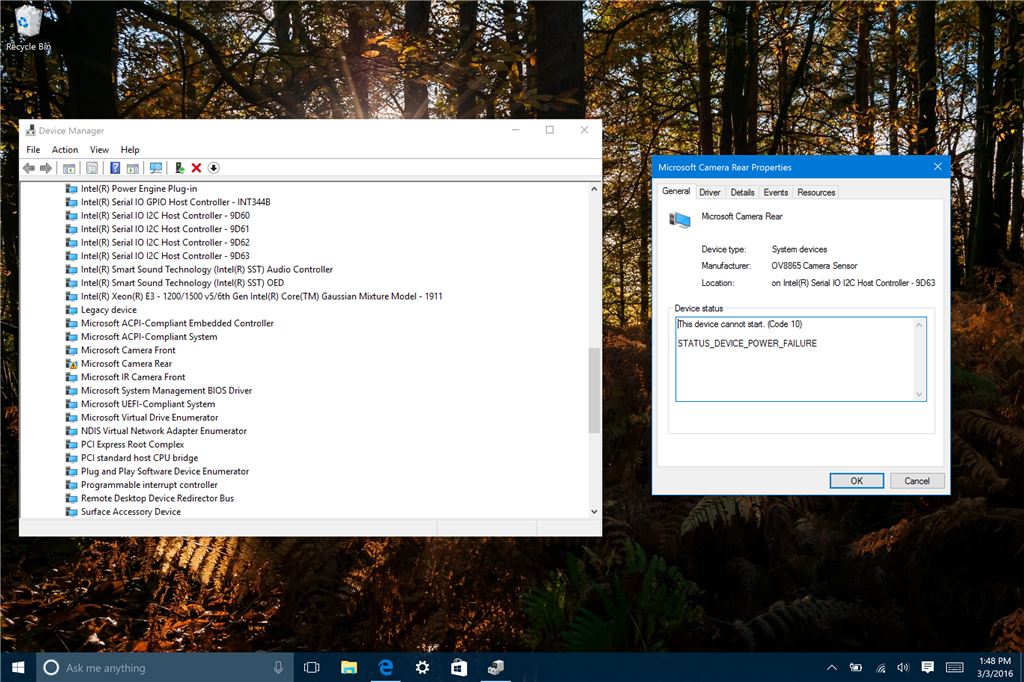 Surface Pro 4 rear camera This device cannot start. (Code 10