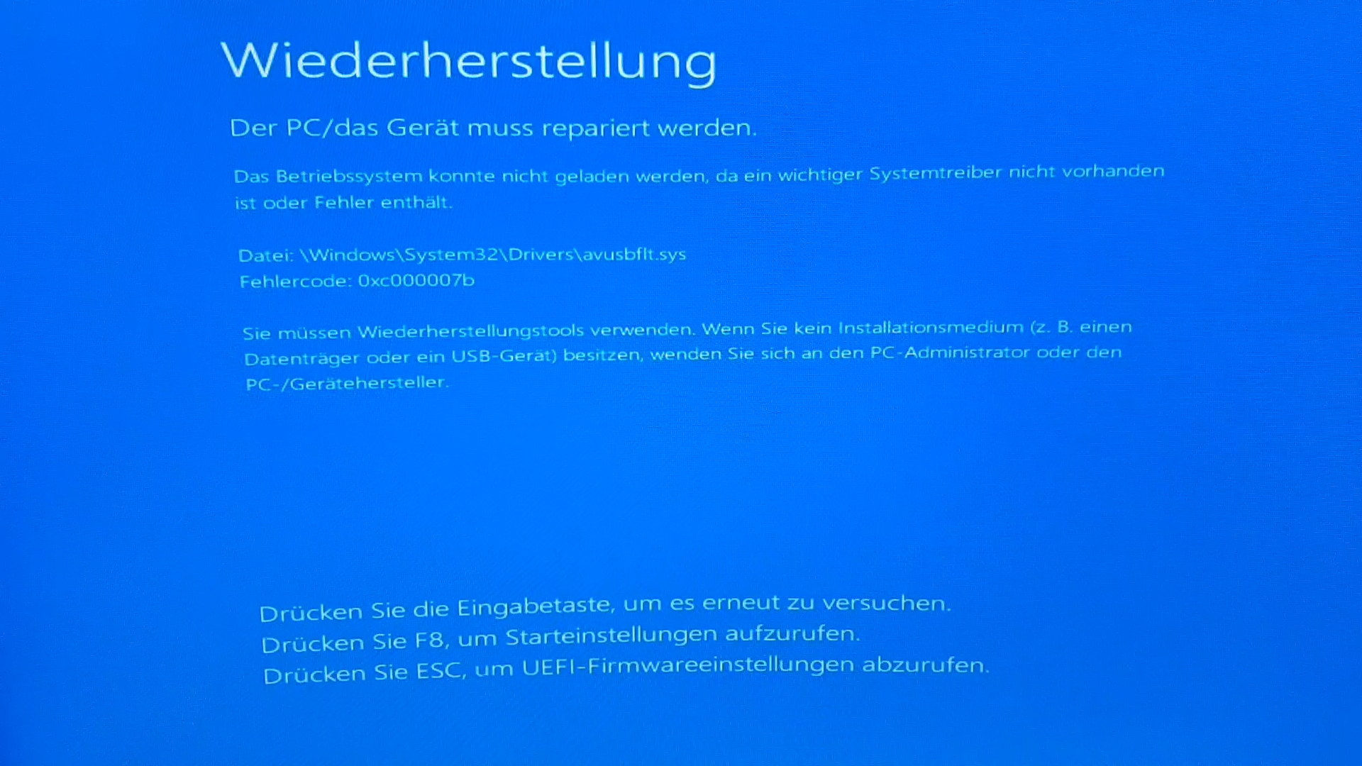 Fehler beim Start von Windows (0xc000007b)