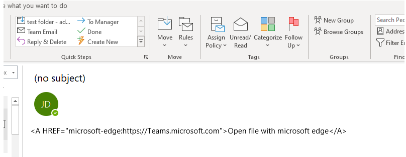 OutLook Web App in Browser does not show hyperlink when containing ...