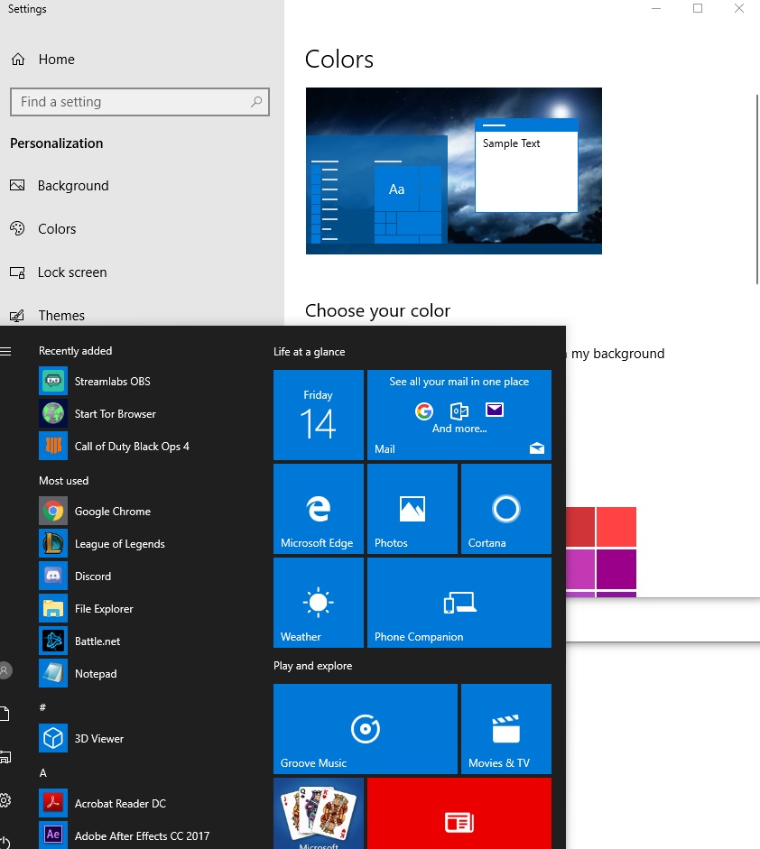 Start Menu Colors (Màu sắc menu khởi động): Màu sắc là một phần không thể thiếu của trải nghiệm người dùng và Windows cung cấp các tùy chọn màu sắc cho menu khởi động độc đáo của nó. Hãy xem hình ảnh liên quan để biết thêm về các lựa chọn màu sắc thú vị này. 