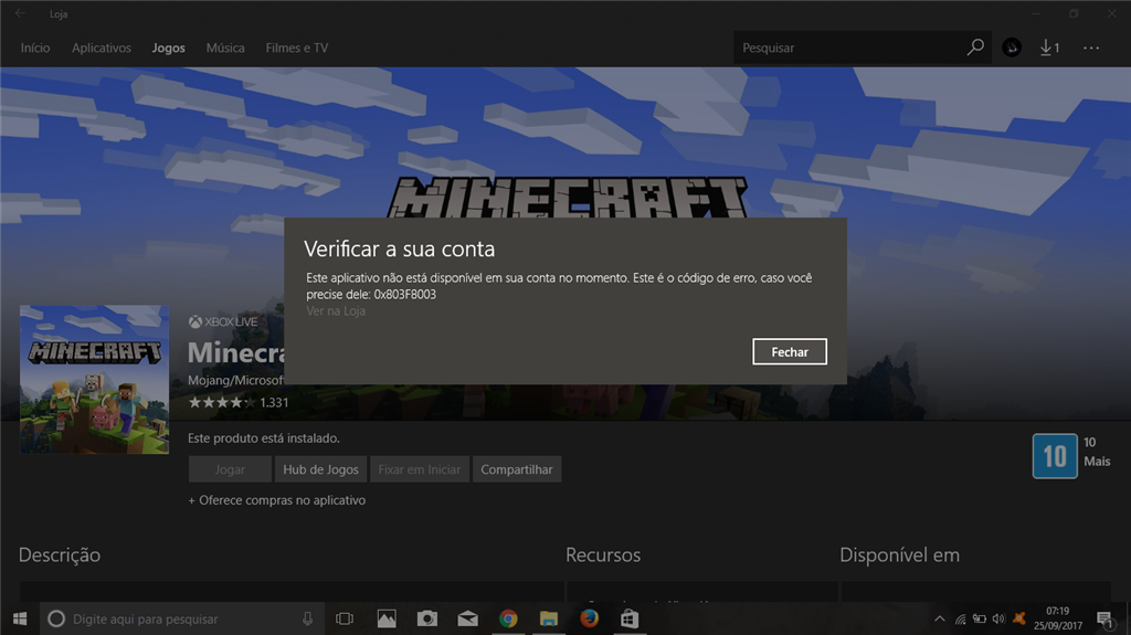 Jogar o Minecraft no Windows 10. - Microsoft Community