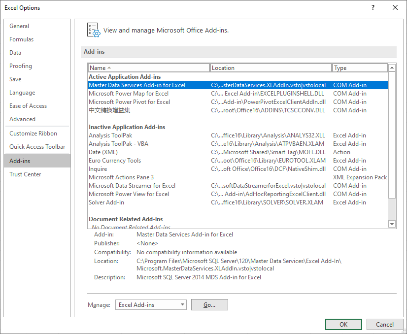 MDS Add-in For Excel Cannot Be Found In Excel Add-ins List - Microsoft ...