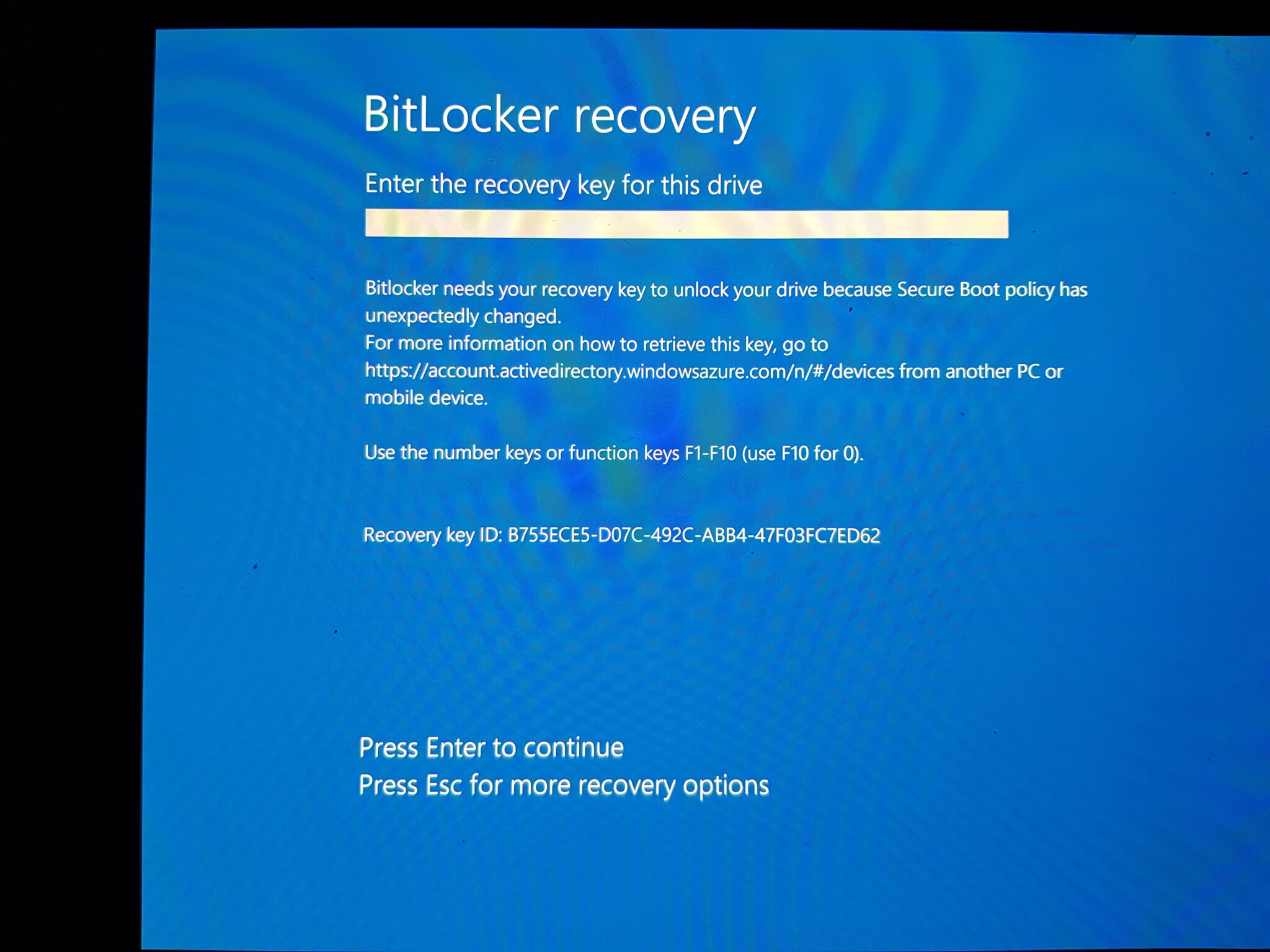 Windows 10 Recovery Key Bitlocker Recovery Key Does Not