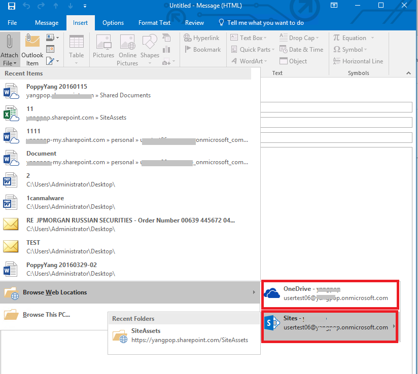 Outlook 16 Browse Web Locations - Getting Sites To List - Microsoft ...