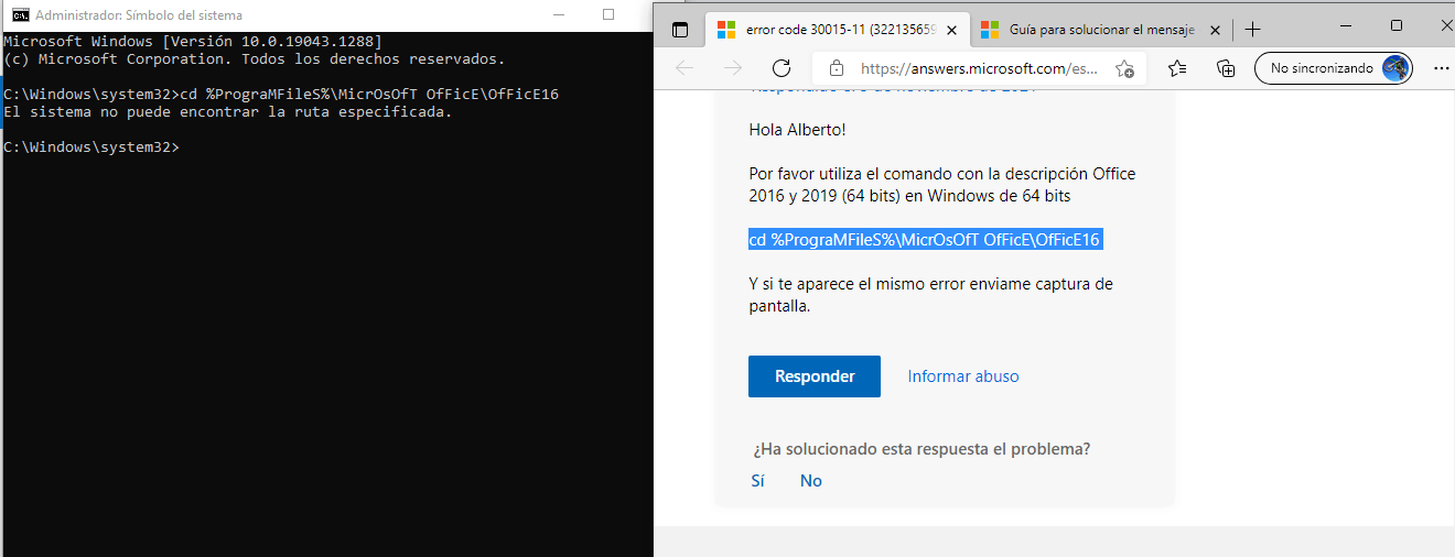 Код ошибки 30015 11 при установке office windows 10