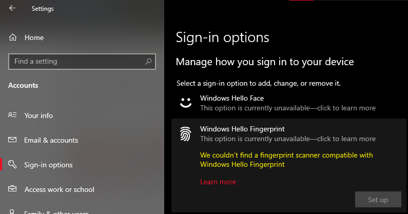 Problems With Face Recognition And Fingerprint Sensor - Microsoft Community