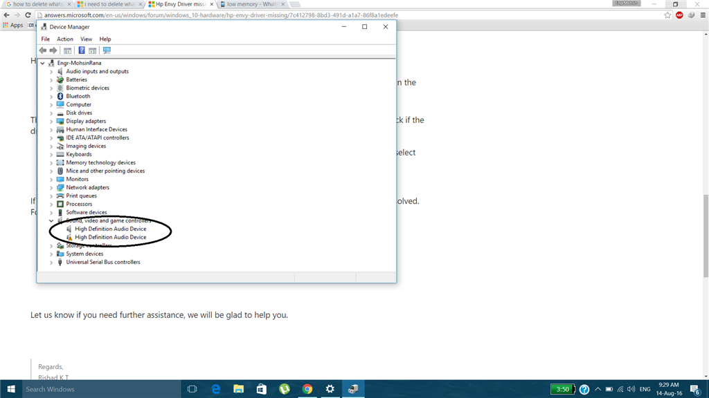 Hp Envy Particular Driver Is Missing Microsoft Community