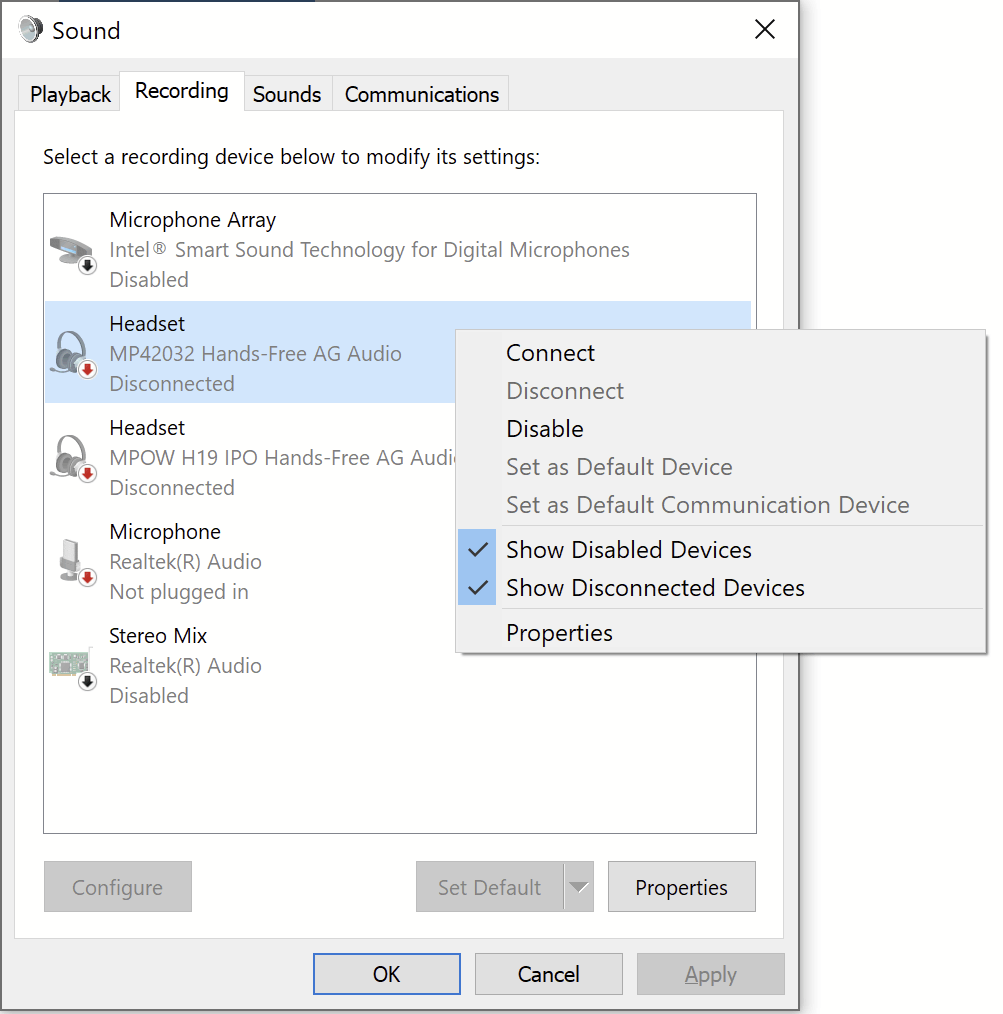 Bluetooth Mic Not Recognized/Listed as an Input or Recording Device; Microsoft Community