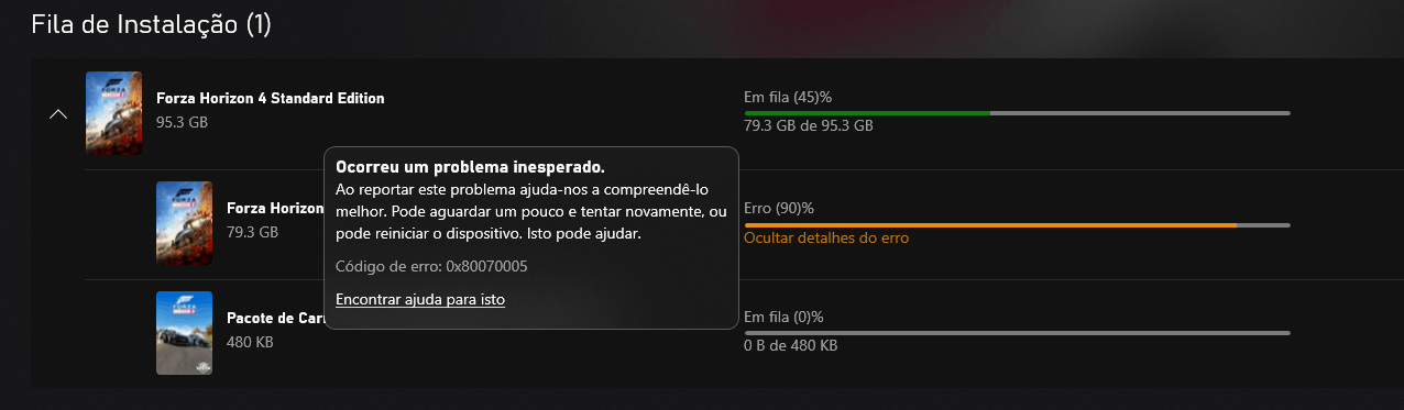 Erro 0x80070005 ao tentar mudar local de instalação para jogos do -  Microsoft Community