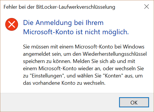 Microsoft Konto: 1. Handy verschwunden, 2. BitLocker-Code nicht speicherbar