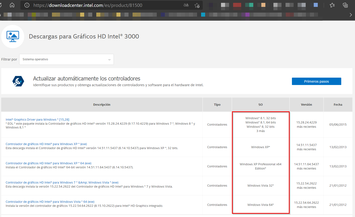 Actualizar controlador de graficos intel online para windows 10 64 bits