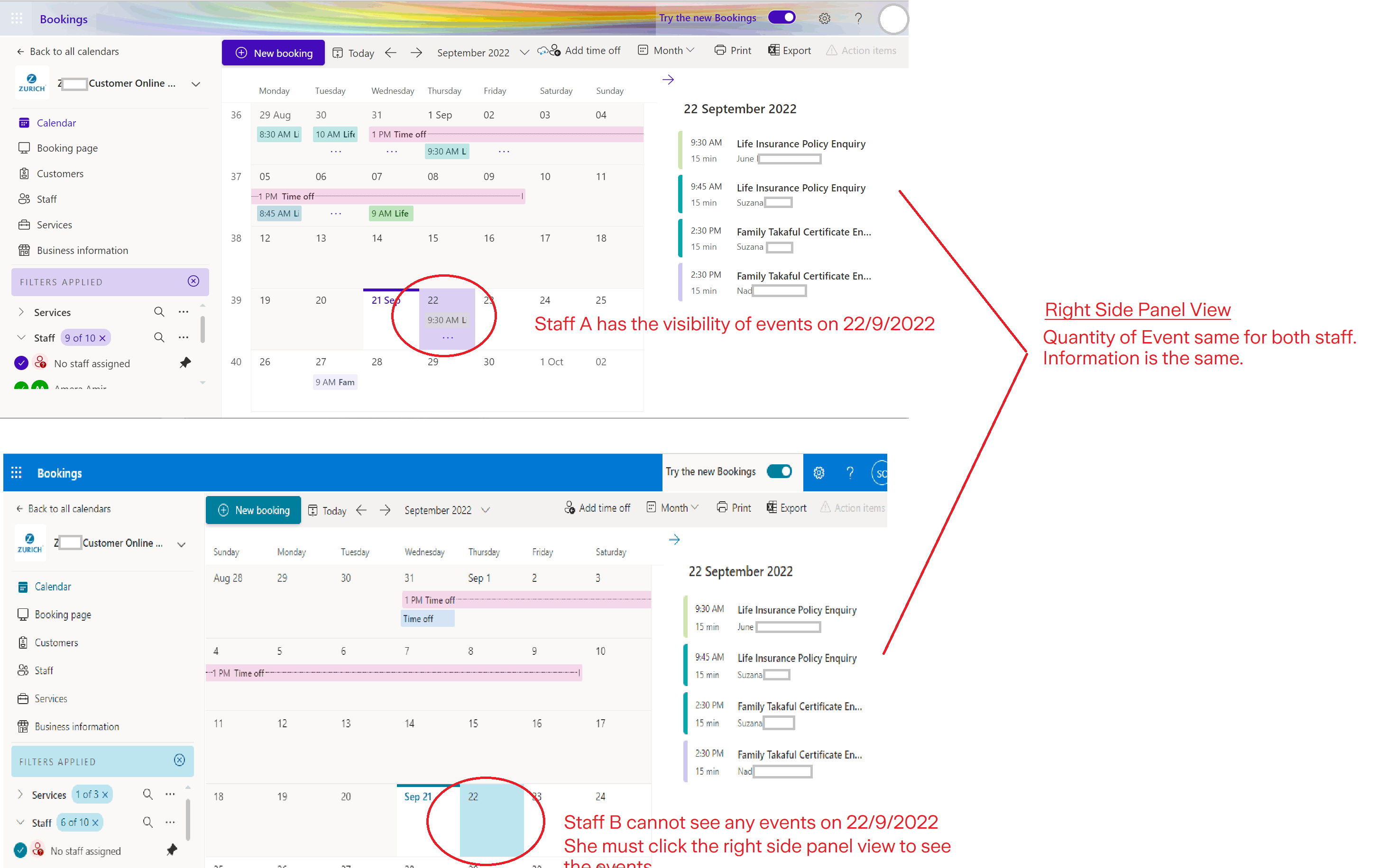 Error detected Microsoft Booking Calendar staff view is not