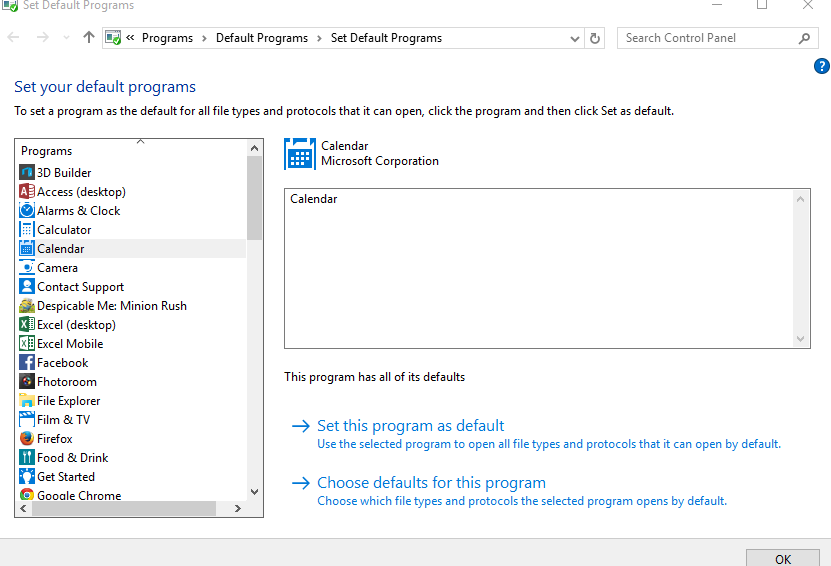 windows 10 default calendar cannot be set to the calendar app ...