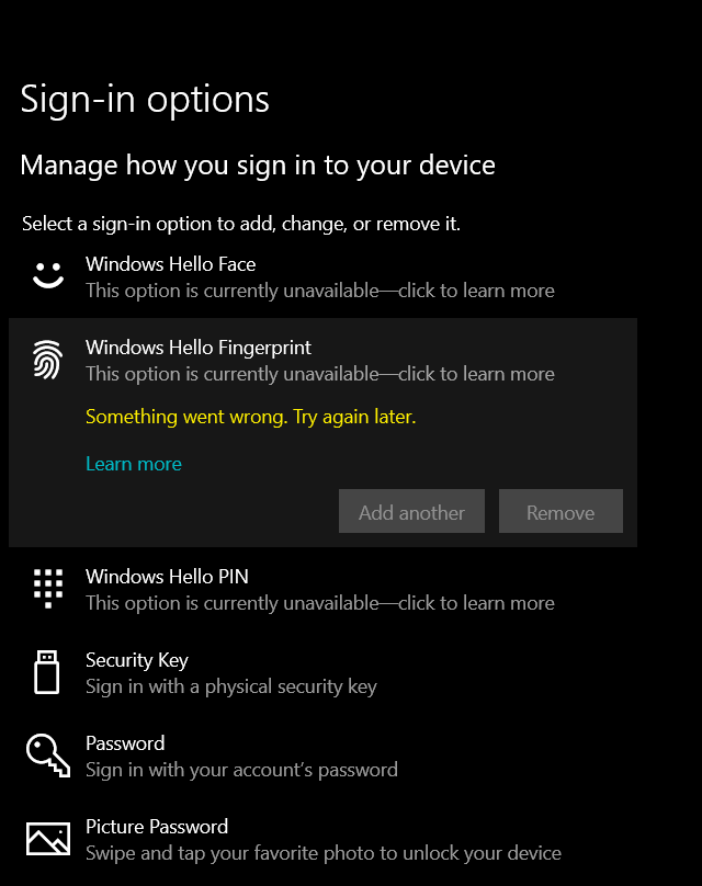 Windows Hello , This Option Is Currently Unavailable - Microsoft Community