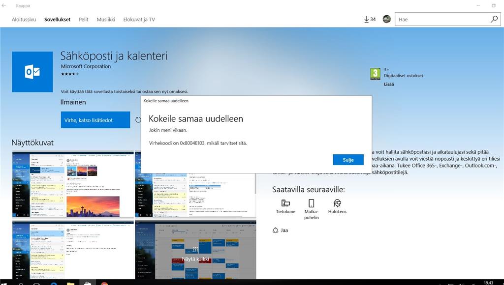 0x8004E103 herja, 34 sovellusta odottaa latausta ja kaikista sama -  Microsoft Community