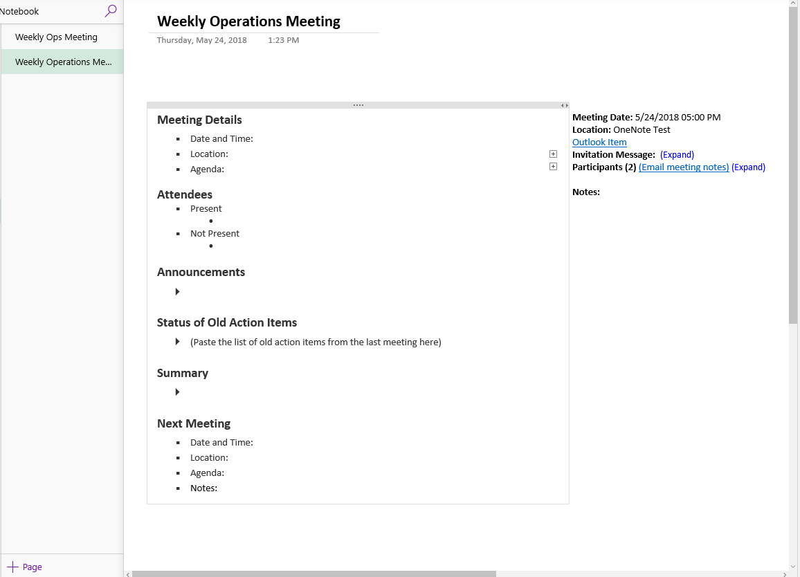 OneNote Template with Outlook Meeting Details Microsoft Community