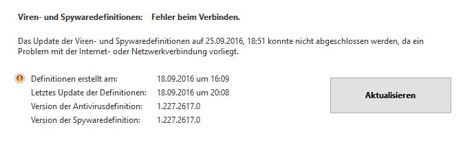 Fehler beim Update der Viren.- und Spywaredefenitionen