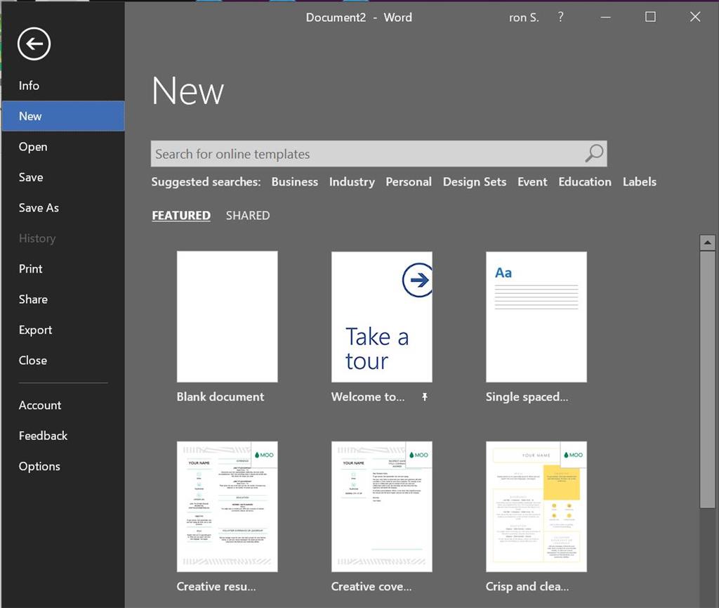 Word 16 Templates Featured Vs Shared Vs Microsoft Community