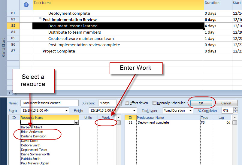 ms project assign resource hours