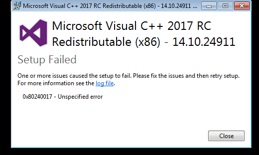Error 0x Installing Microsoft Visual C 15 Microsoft Community