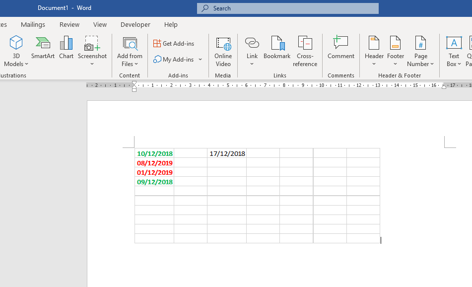 Formatting Table Cells In Word For Office 365. - Microsoft Community