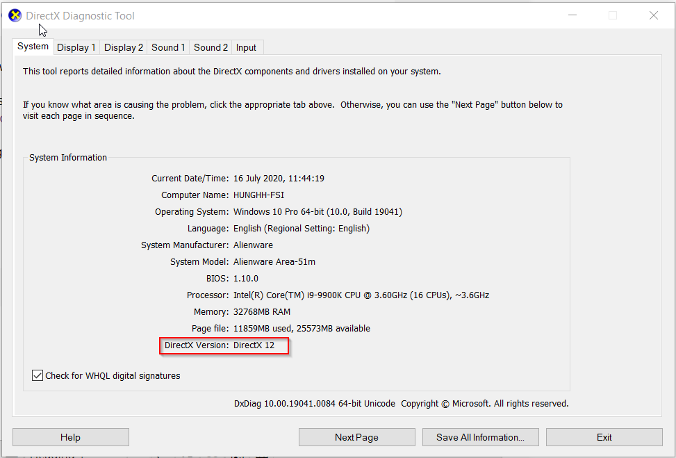 directx 12 diagnostic tool display (directx12 Ultimate : disabled