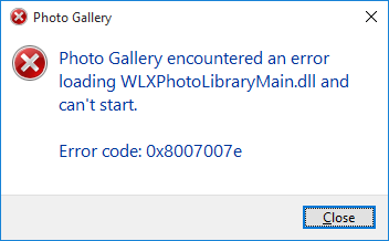 Photo Gallery Encountered An Error Loading Wlcphotolibrarymain Dll