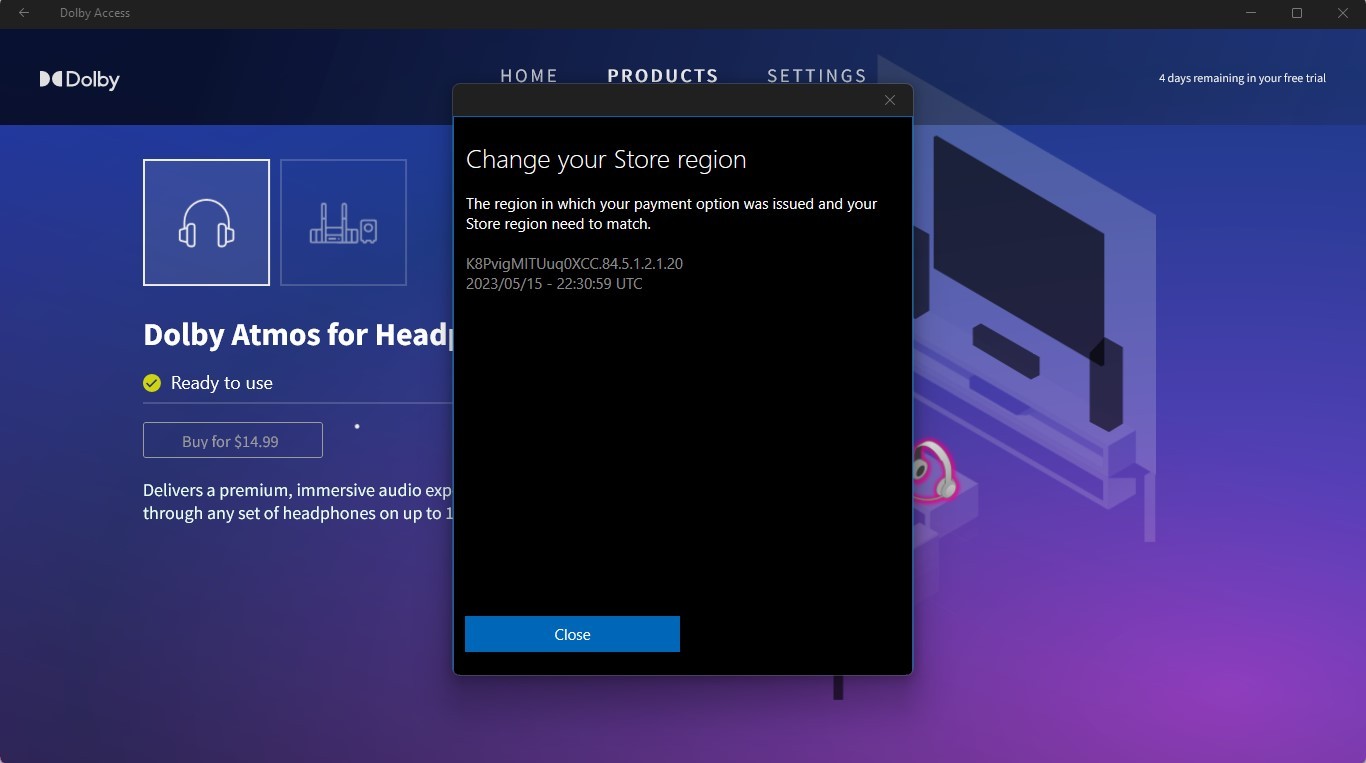 I can t buy Dolby Atmos for Headphones in Canada Microsoft Community