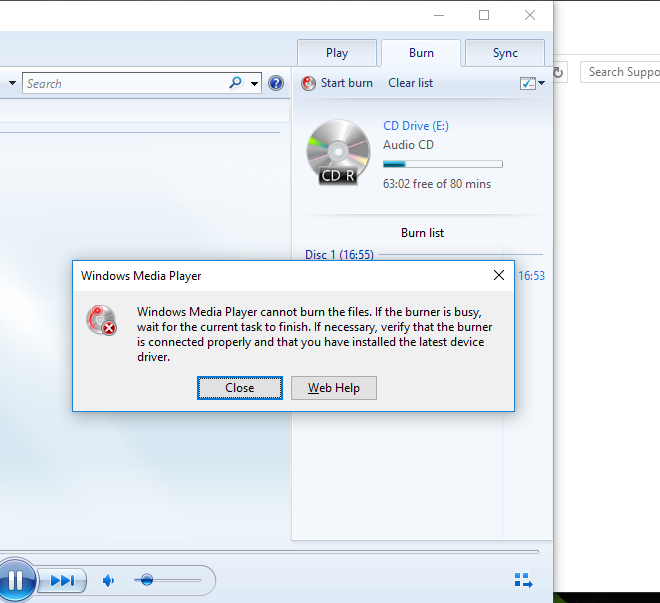 I Can T Burn A Cd Using Windows Media Player Microsoft Community